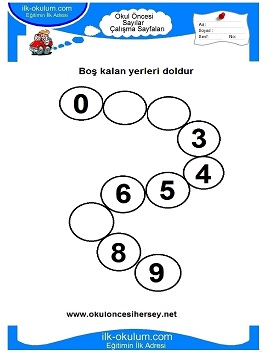 Çocuklar İçin Sayılar Çalışma Sayfaları 